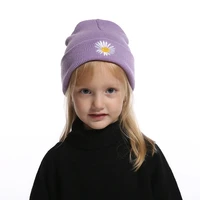warm knitted kids beanie hat baby cute daisies flower embroidery cap parent child autumn winter hat girls boys bonnet