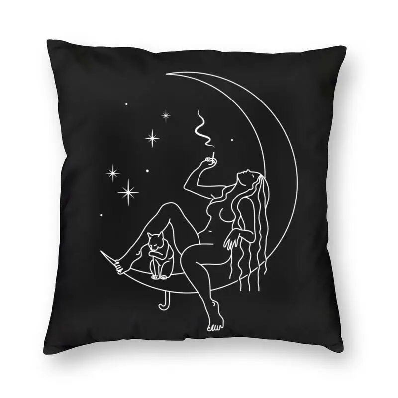

Наволочка Wiccan с котом, курительным полумесяцем, квадратная наволочка для домашнего декора, наволочка с принтом на Хэллоуин для гостиной