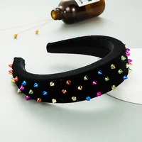 fashion wide cross black color velvet padded headband colorful rivet hairband women hair accessories