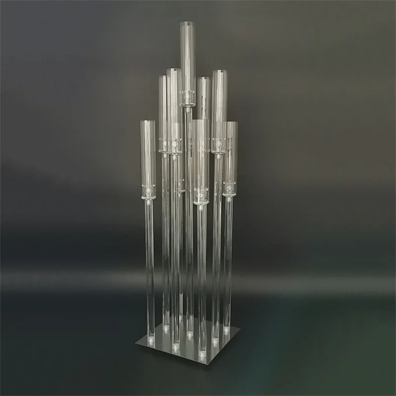 

10PCS Acrylic Candelabra 5 Heads Candle Holders Wedding Candlesticks Flower Stand Holder+ 100 LED Candles with Batteries