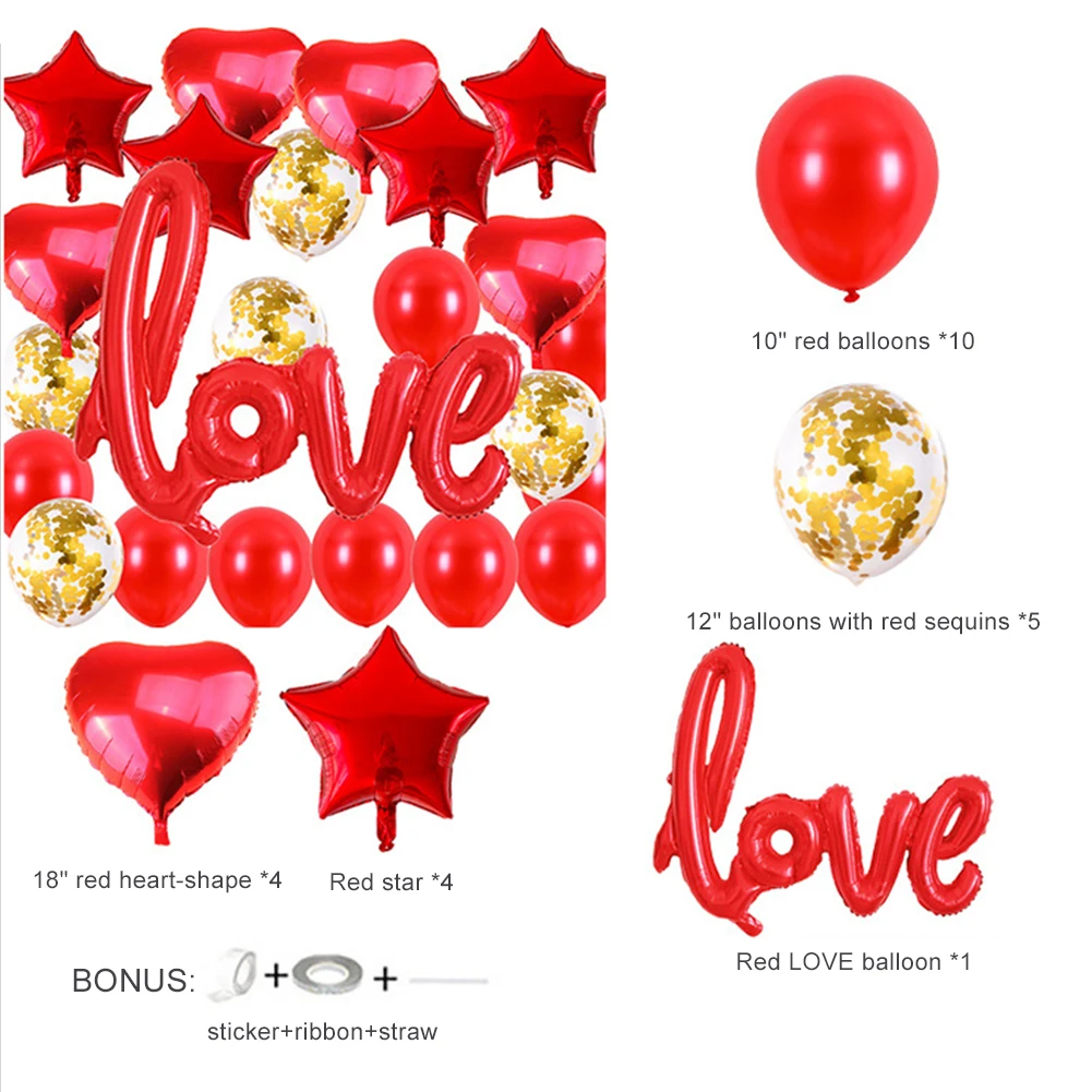 

Balloons Set Foil Balloons And Latex Heart Shaped Balloons Valentine's Day Decoration Balloons For Wedding Anniversary Proposal