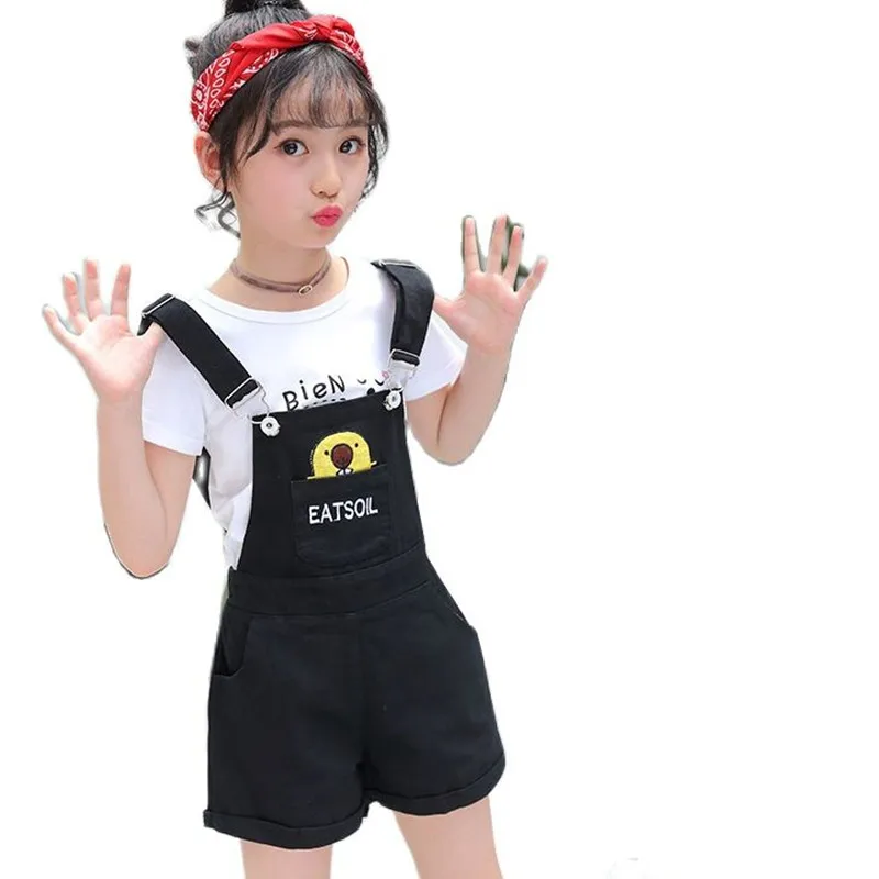 

Kids Baby Girls Cartoon Suit Clothing 2021 Summer Tops Solid T-Shirts+ Overalls 2pcsTeens Toddler Children Casual Clothes Sets