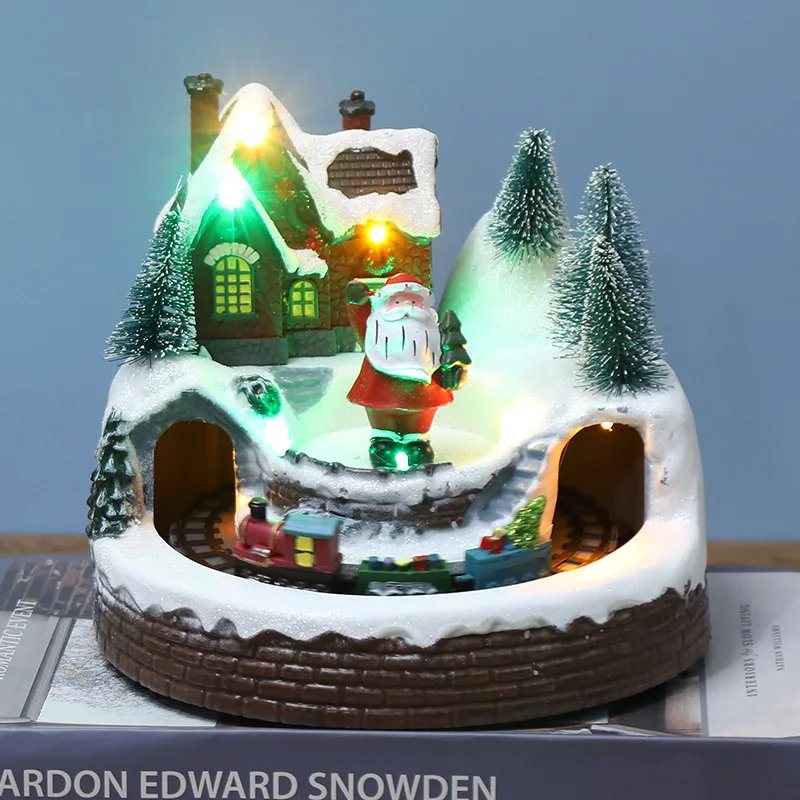 Pueblo de Navidad de Santa Claus, adornos musicales brillantes, &aacute;rbol de Navidad, tren giratorio, casa, decoraciones navide&ntilde;as, regalos, artesan&iacute;as-0