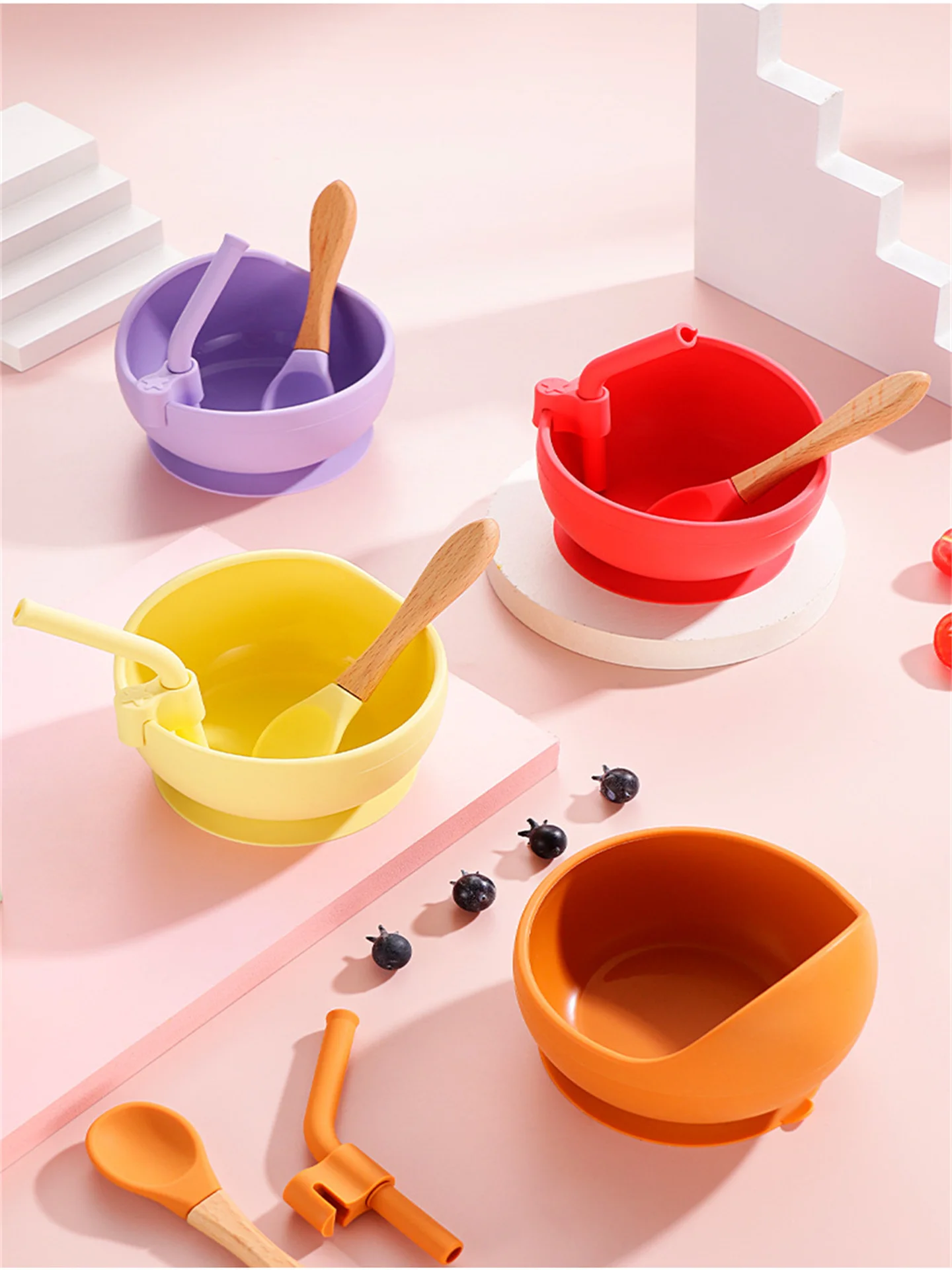 

Чаша для детского питания, чашка на присоске для обучения еде, Детская Чаша против падения, набор ложек, силиконовая детская посуда, пищевая ...