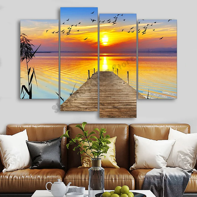 

5D Diamond Painting Accessories sunset beach birds Bridge view Cross-Stitch Kit Paint Rhinestone Drill Handmade Art 4pcs GG5190