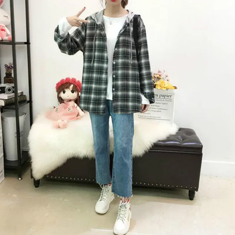 

Shirts Women Ulzzang Long Sleeves Korean Style Loose Student Casual Spring Autumn Cardigan All-match Womens Clothing Chic Casual