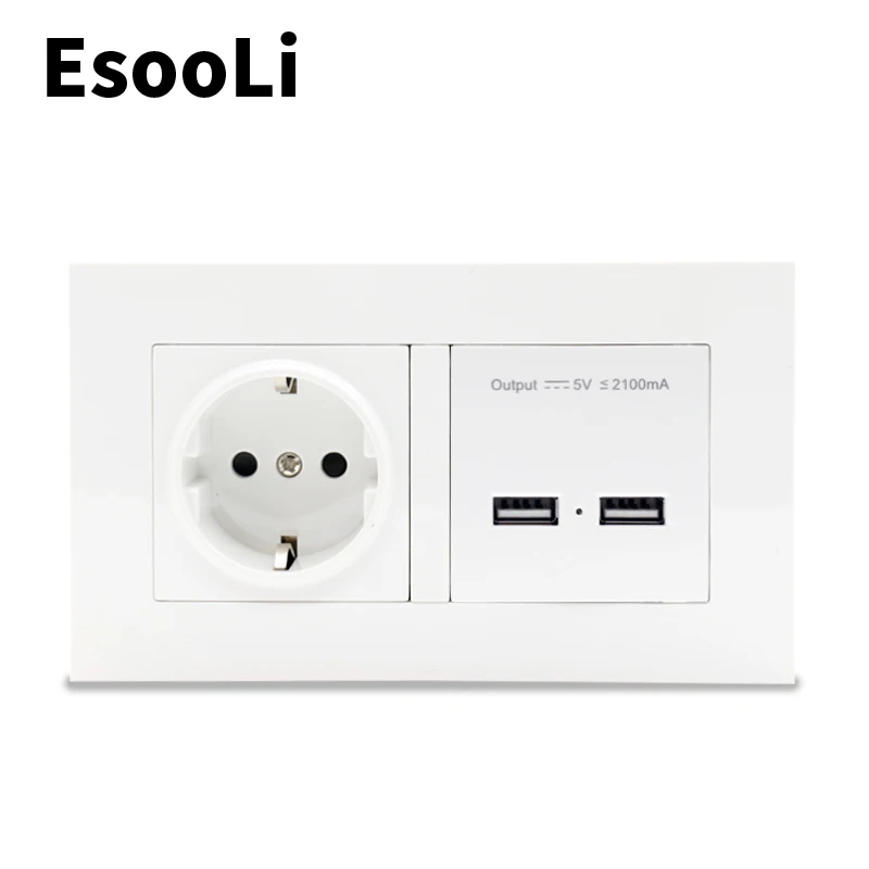 

Настенная розетка EsooLi с двумя USB-портами, 146 а, мм х 86 мм