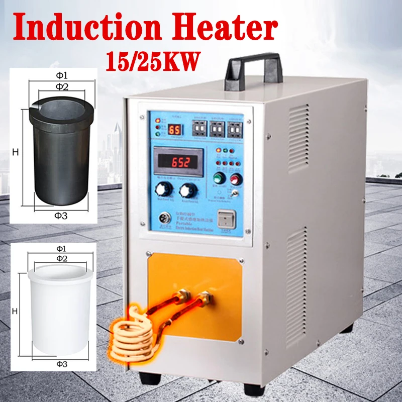 

25KW High frequency induction heater Quenching annealing equipment welding machine Metal melting furnace 1kg Graphite crucible