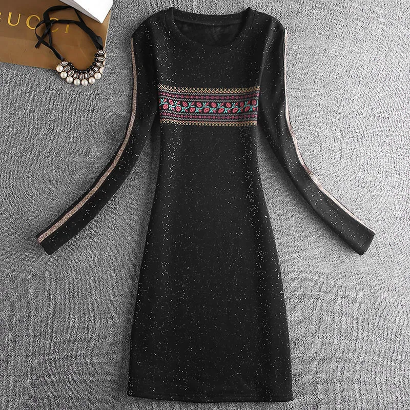 Женское платье с блестками винтажное Элегантное повседневное длинным рукавом и
