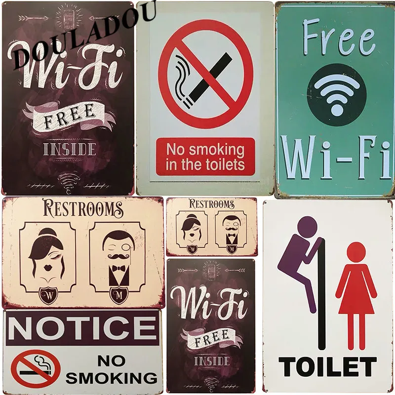[Douladou] оловянные знаки с бесплатным Wi-Fi в стиле ретро художественный постер для