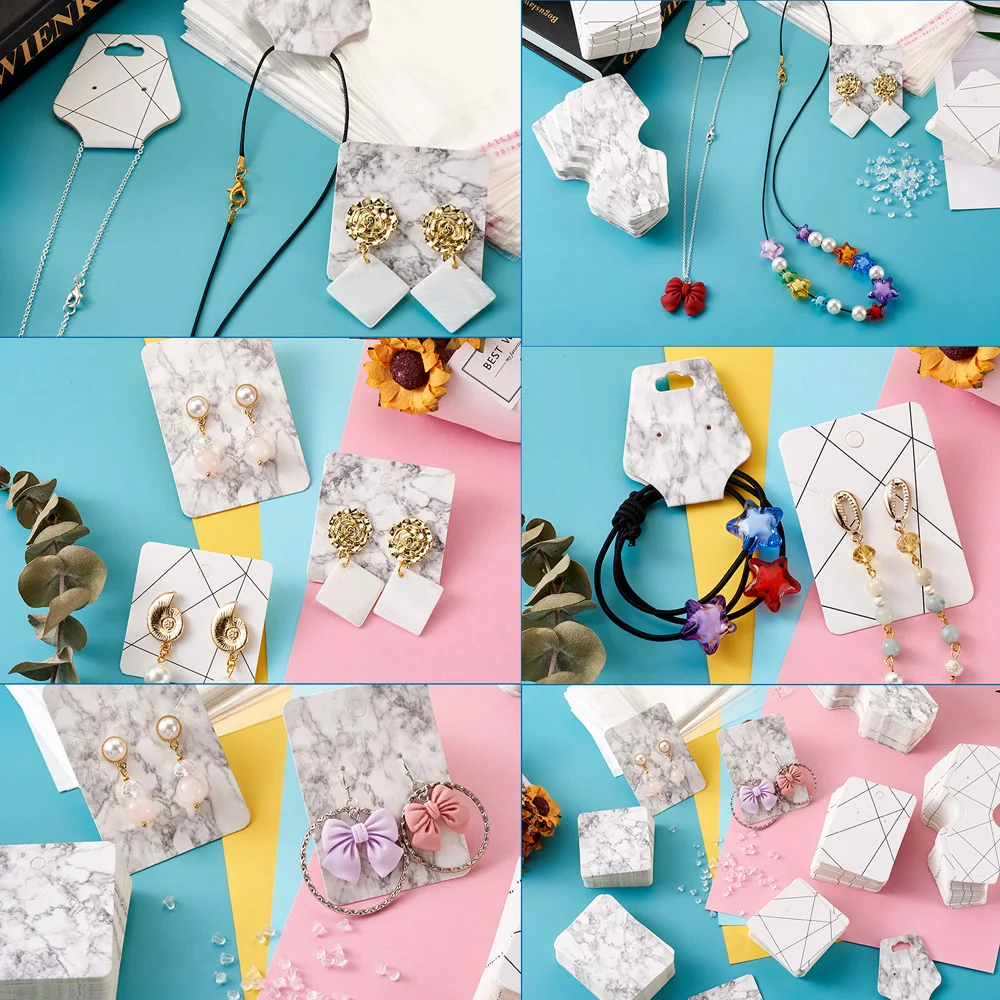 1 Set Cardboard Display Cards Used For Necklace Earring with Plastic Ear Nuts and Cellophane Bags for Jewelry Display