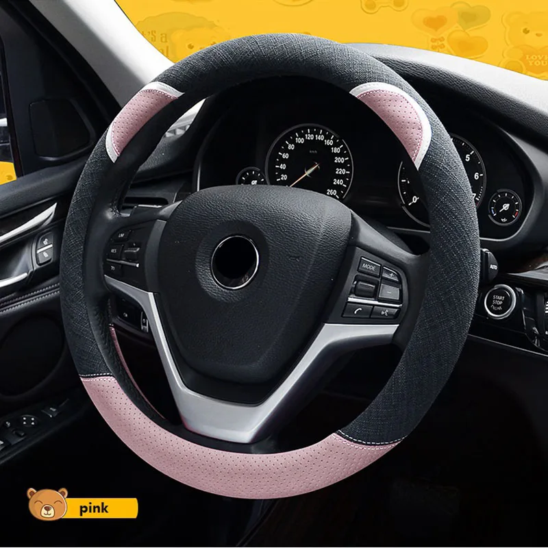 Льняная Крышка для руля cubierta volante крышка авто симпатичная ручка чехол женщин 38 см