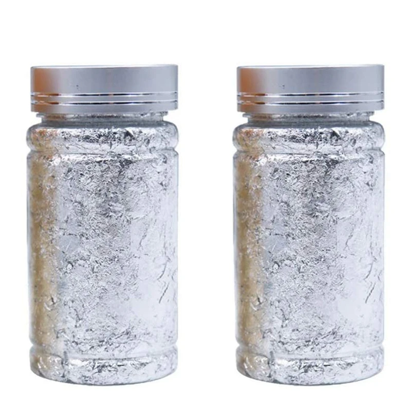 

2Pcs Metallic Foil Paper Silver Gold Leaf Flakes for DIY Craft Painting Gilding Crafting Nail Arts (Silver Gold)