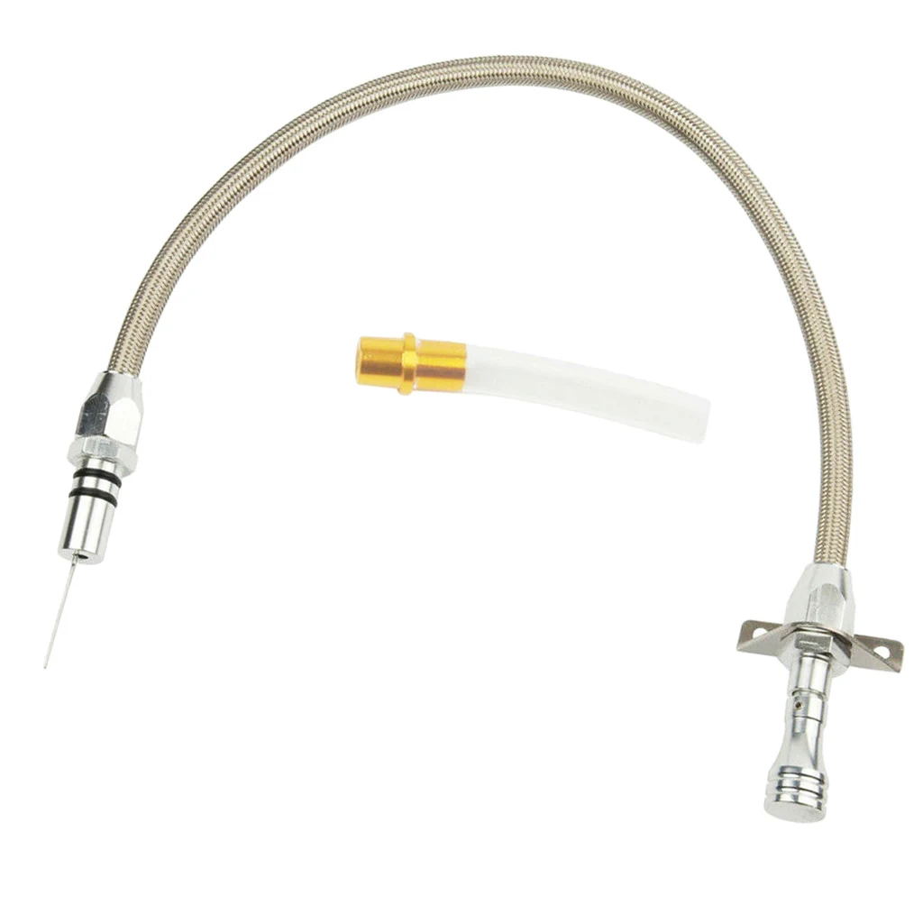 

For Chevy SBC TransmissionDipstick Firewall Mount Braided Stainless Flexible