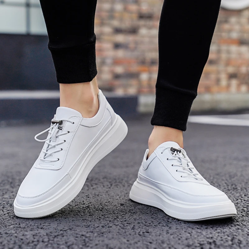 

spring Autumn Leather Walking Shoes fashion breathable Comfortable Leisure Flats Men white shoes Zapatillas Sports Sneakers