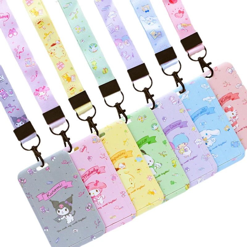 Kawaii Kuromi Hello Kt Melody Cinnamorol Onpompurin Kitty Girls Lanyard Id Card Boys Neck Strap Keychain Case Holder Charm Toys |