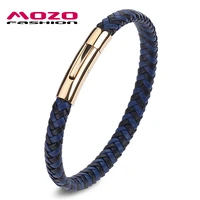 fashion hot charm bracelets blue leather rope mixed braided simple style punk men classic jewelry ps2039