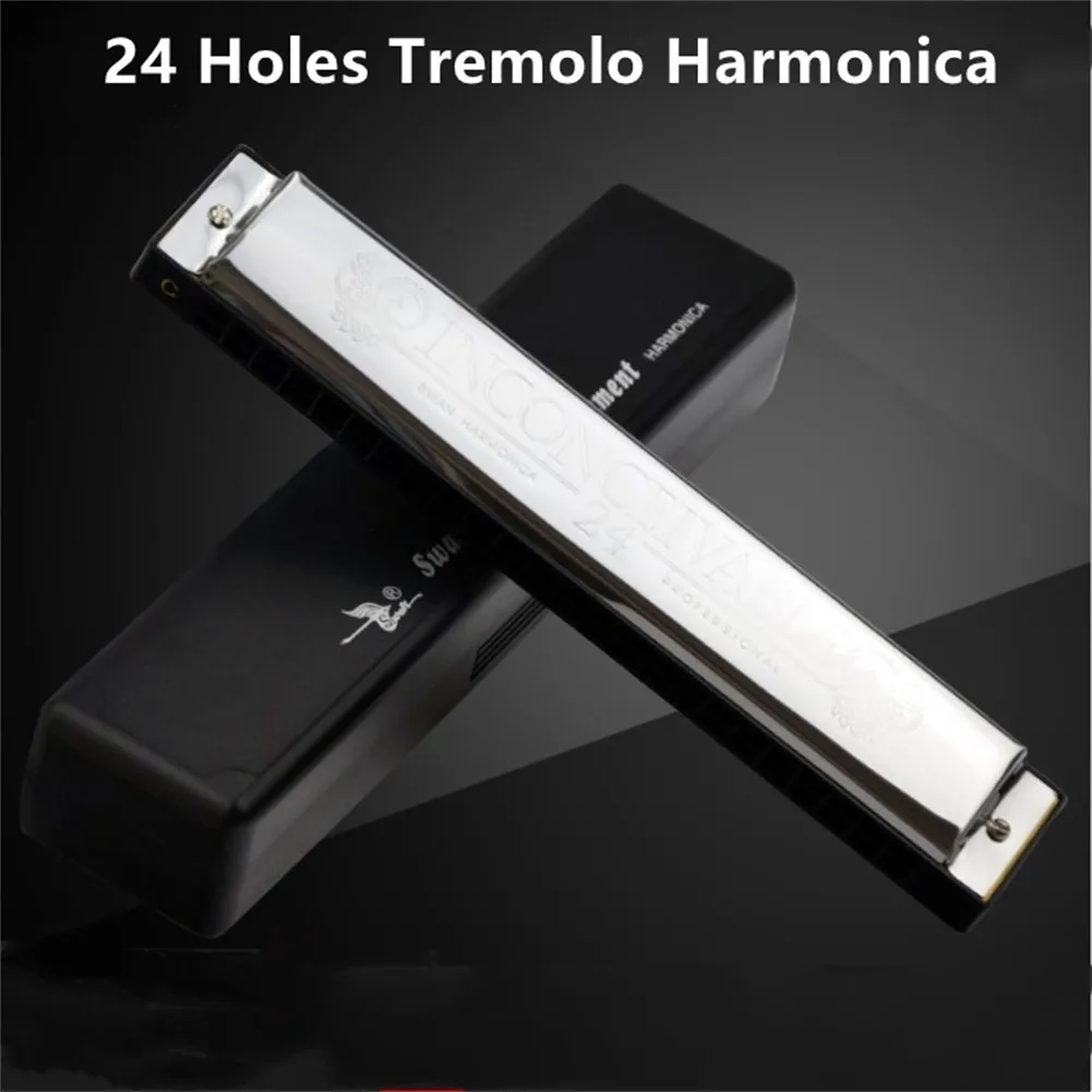 

Гармоника Tremolo с 24 отверстиями, 48 тонов, Клавиша C для подарка новичкам, гармоника 7,08 дюйма X 1,18 дюйма X 0,98 дюйма с коробкой, гармоника с серебря...