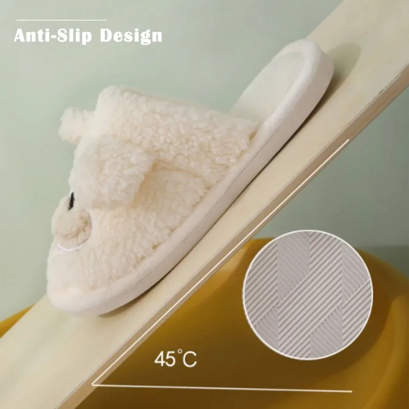 Шлепанцы женские зимние с рисунком милой собаки мягкие теплые плюшевые домашние