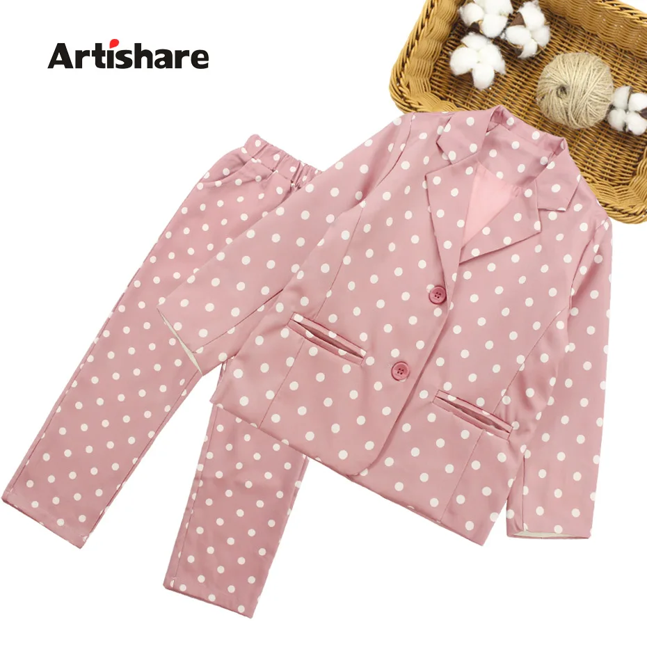 Детская одежда куртка в горошек и штаны наряды для девочек модные вечерние