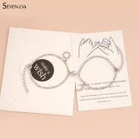 2pcs set stainless steel sun moon couple bracelet magnet attracts love jewelry for women and men nk chain bracelets card gifts