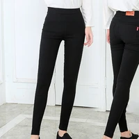 new high stretch waist women elastic skinny pencil jeans leggins black trousers pants with pocket 2021