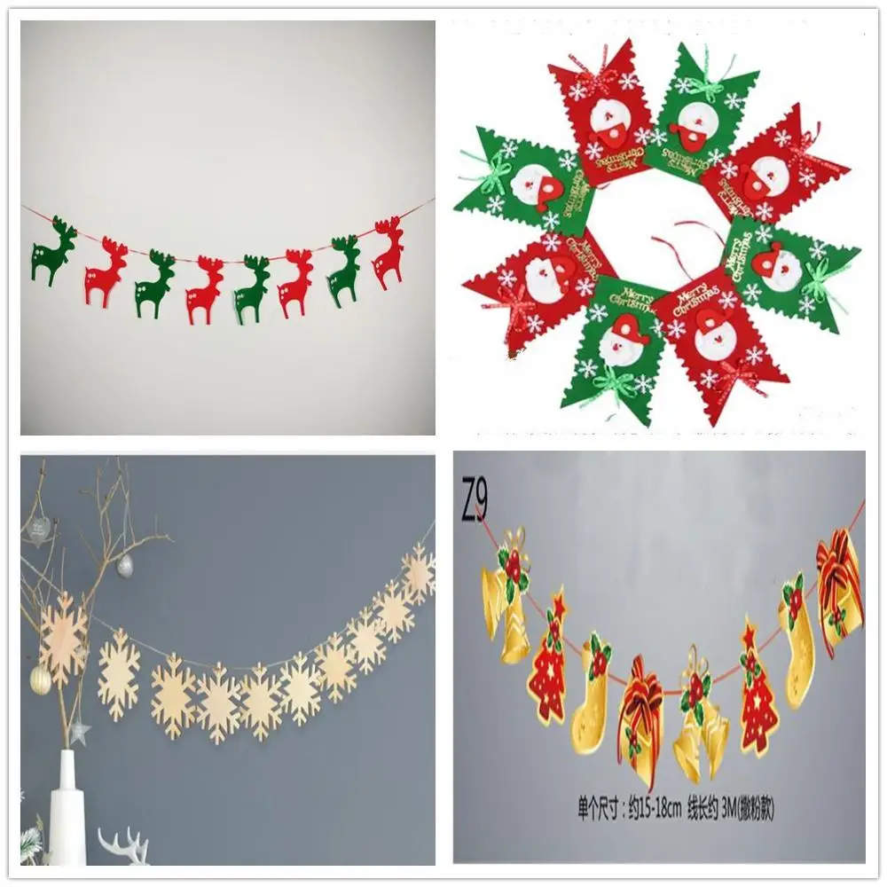 

Christmas Bunting Banners Merry Christmas Party Decorations Kids Home DIY Garlands Xmas Elk Sock Flags New Year Supplies
