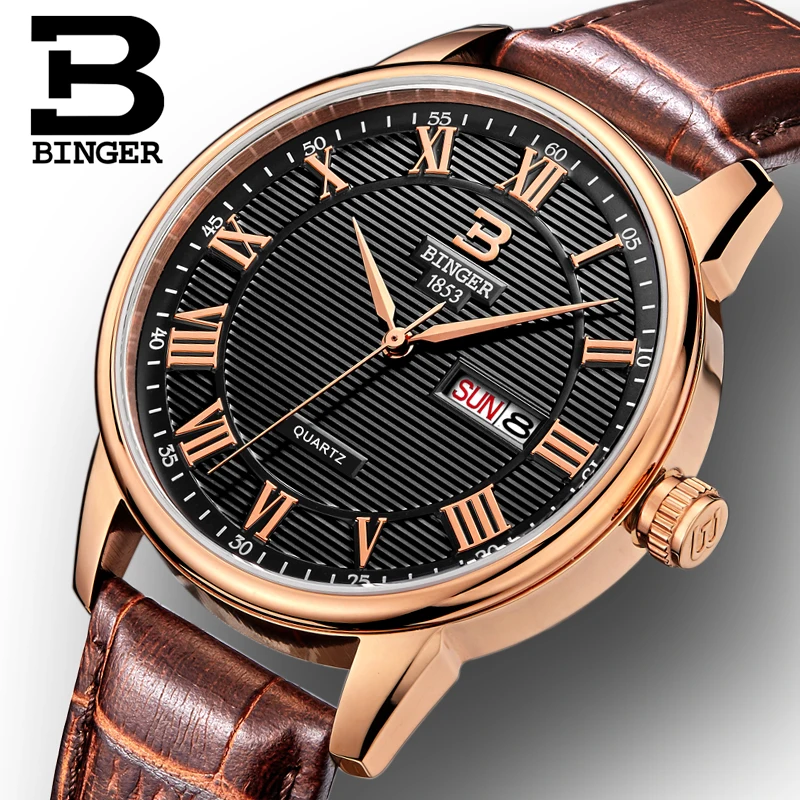 Switzerland Binger женские часы роскошные ультратонкие кварцевые наручные с кожаным