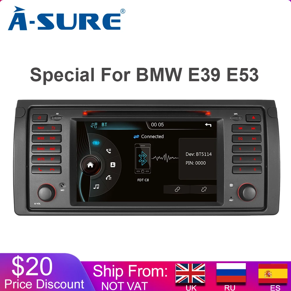 Автомагнитола A Sure DAB + GPS 2 Din Navi Stereo для BMW X5 E39 E53 E38 5 Series Навигация DVD плеер|gps radio|radio