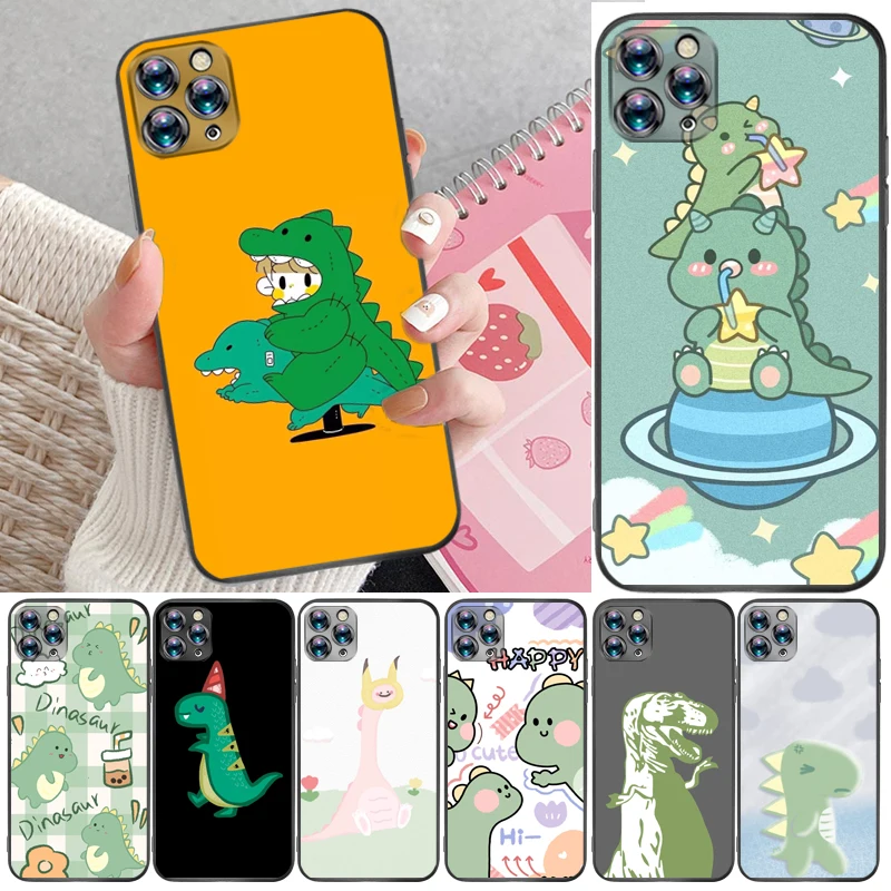 

Cute Couples Dinosaur Funny Flowers Color Painting Phone Case For iPhone 11 Pro Max Coque Cases Back Cover
