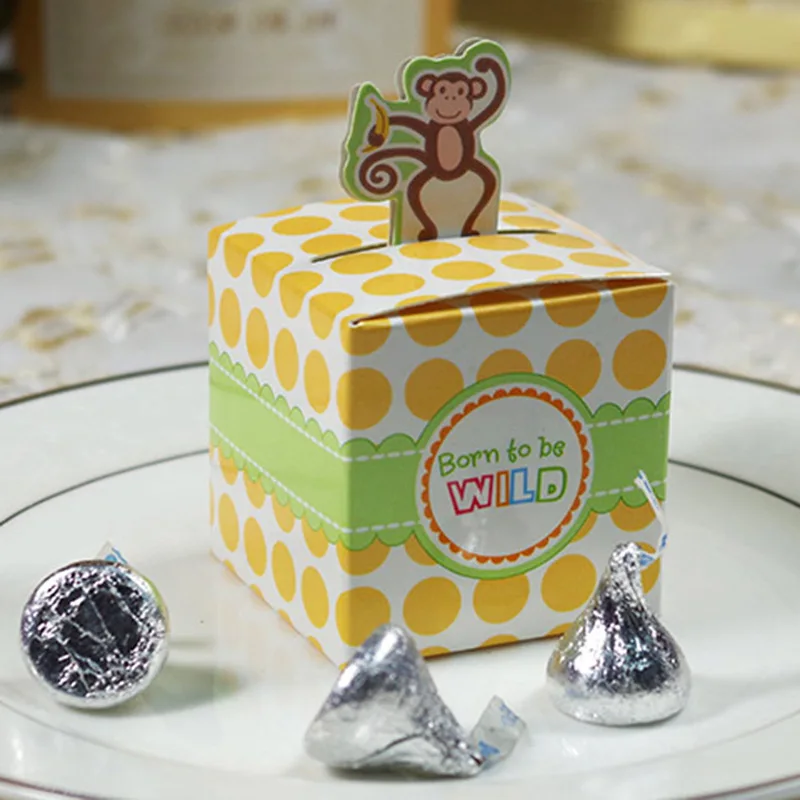 10 PCS Monkey Elelphant Tiger Giraffe Hopped Candy Box Chocolate Boxes For Baby Shower Birthday Jungle Paper | Дом и сад