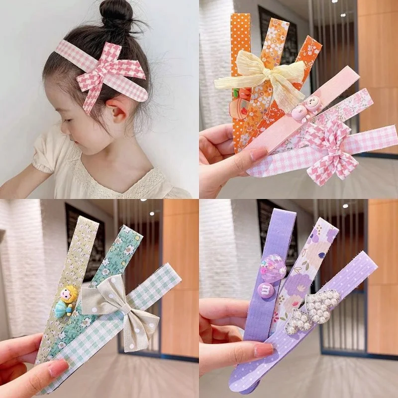 

1/2/3PC Girls Cute Bow Floral Plaid Velcro Headbands Baby Small Hair Sticker Clip Bangs Fixed Magic Paste Posts Kids Accessory
