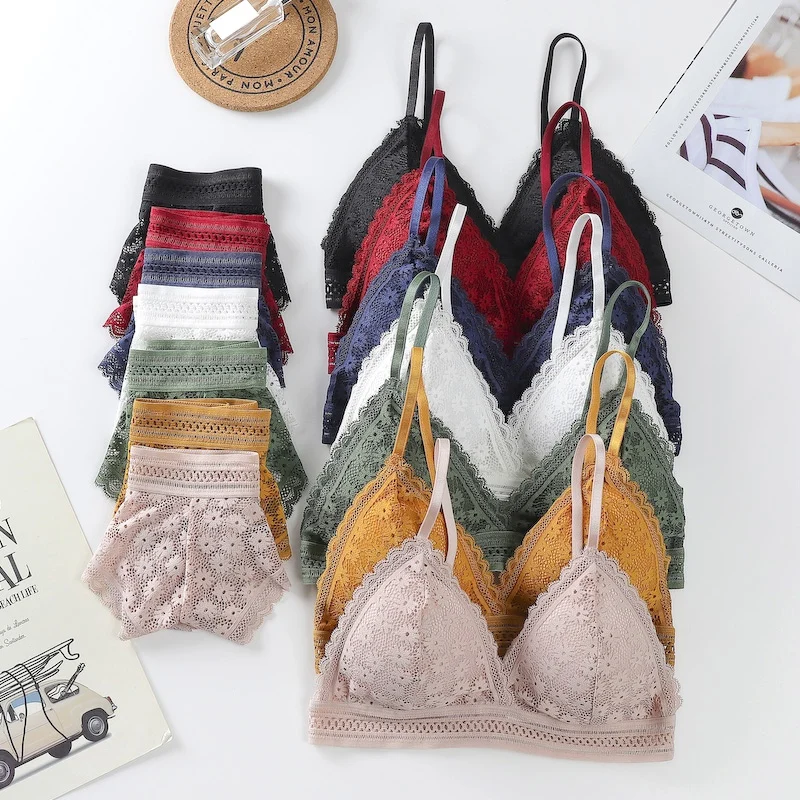 

7Colors Women Fresh Bra Set Sexy Lace Beauty Back Suit Underwear Set Two-piece Set Gather Seamless Women's Underwear Panties