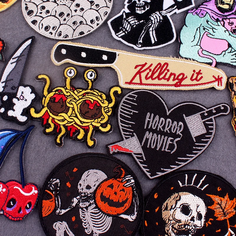 

DIY Punk Clothing Stickers Embroidered Patch Horror Movie Patches On Clothes Skull Clothing Thermoadhesive Patches Accessory