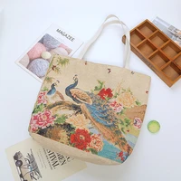 peacock tote bags for women shopper female shoulder bag double sided embroidery handbags with gold wire luggage top handle bags