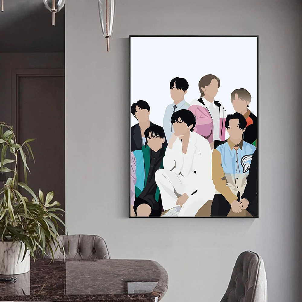 Картина на холсте мультфильм южнокорейский мальчик группы плакат BTS современный
