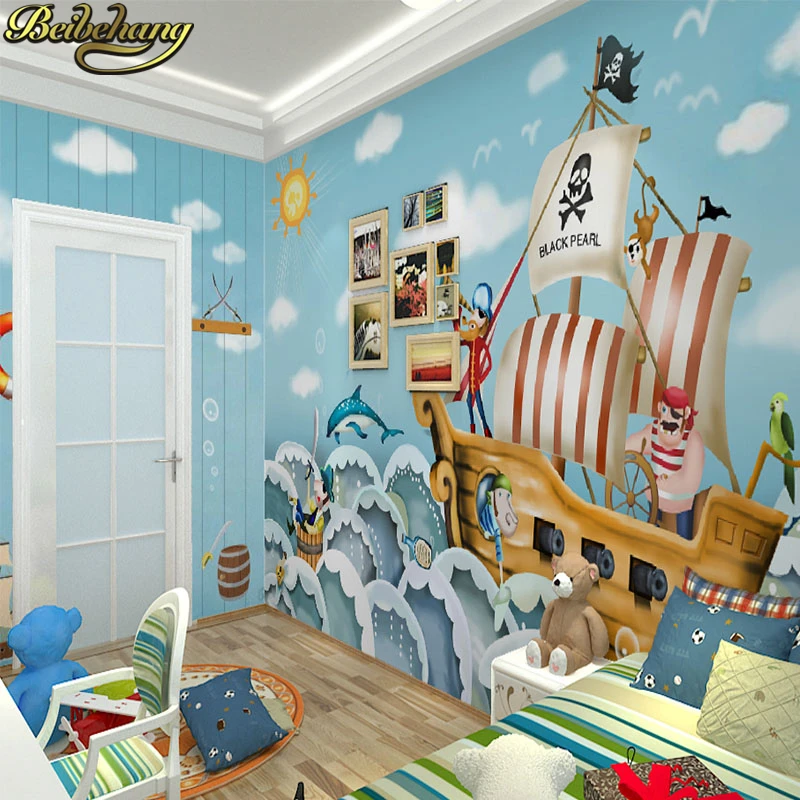 Beibehang оптовая продажа лодка Джек сверло Фреска пират 3d мультфильм фреска обои для