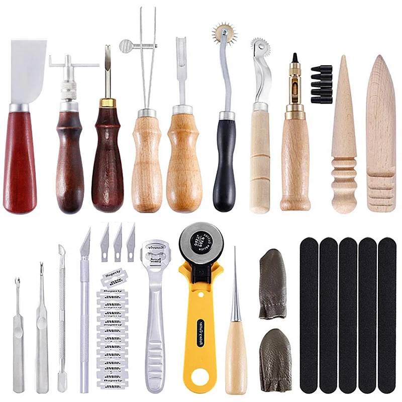 

Imzay Leather Professional Hole Punch Craft Tools Kit Cutter Carving Working Stitching Leather Craft Tool Sets Accessories