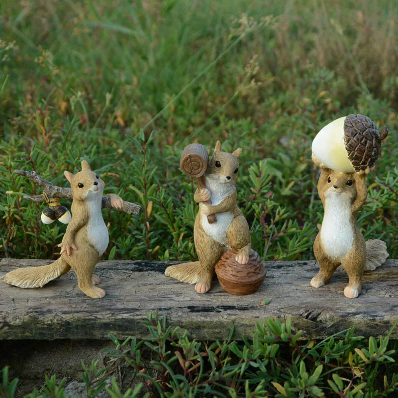 Creative Cute Squirrels Take Hammer Hit Acorns Fairy Garden Desk Office Room Decor Home Decoration Accessories Modern Gifts | Дом и сад