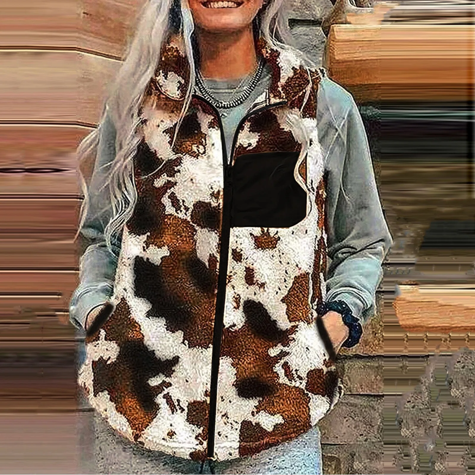 

Women's Autumn Jackets Fashion Leopard Jackets For Women Casual Zipper Fly Sleeveless Jackets With Pockets Female chaqueta mujer