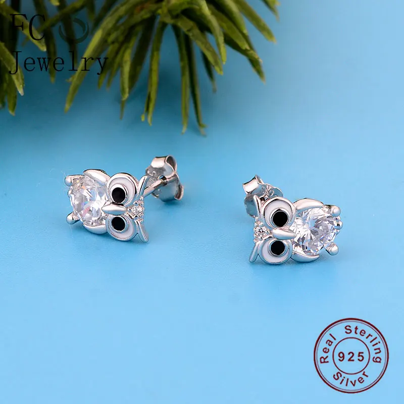 FC Jewelry 100% Серебро 925 пробы Сова цирконий эмаль черная фотография для женщин