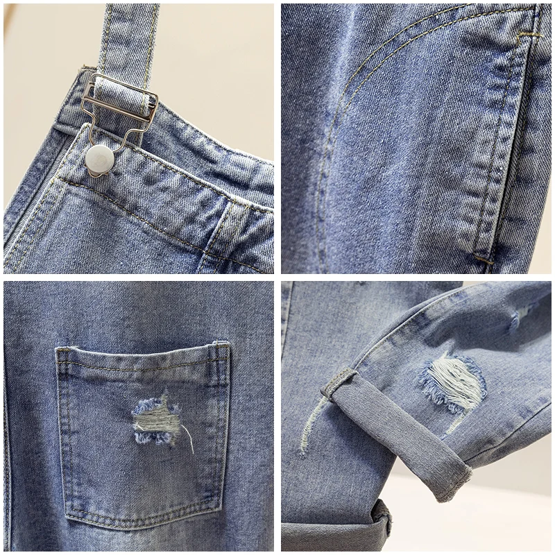 

Oversize Girl Washed Denim Bodysuit Ladies Casual Jeans Hole Rompers Womens Jumpsuit Overalls Denim Jumpsuits Plus Size 4XL Y201