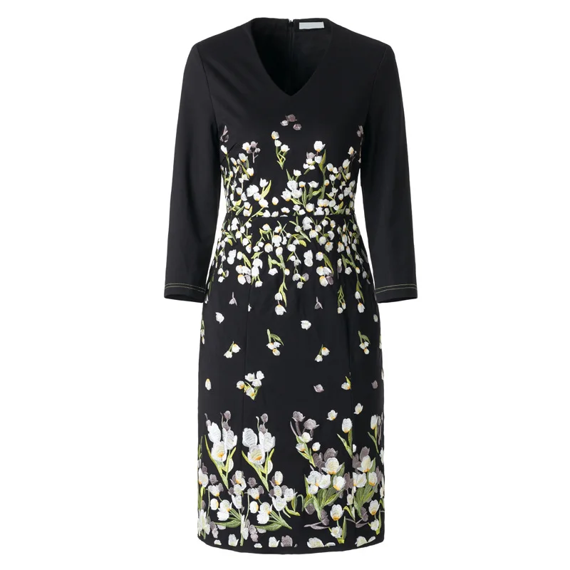 

sexy Pencil dress woman 3xl 2021 new spring embroidery flower elegant V Neck Party Dress Work Plus Size vintage Floral dresses