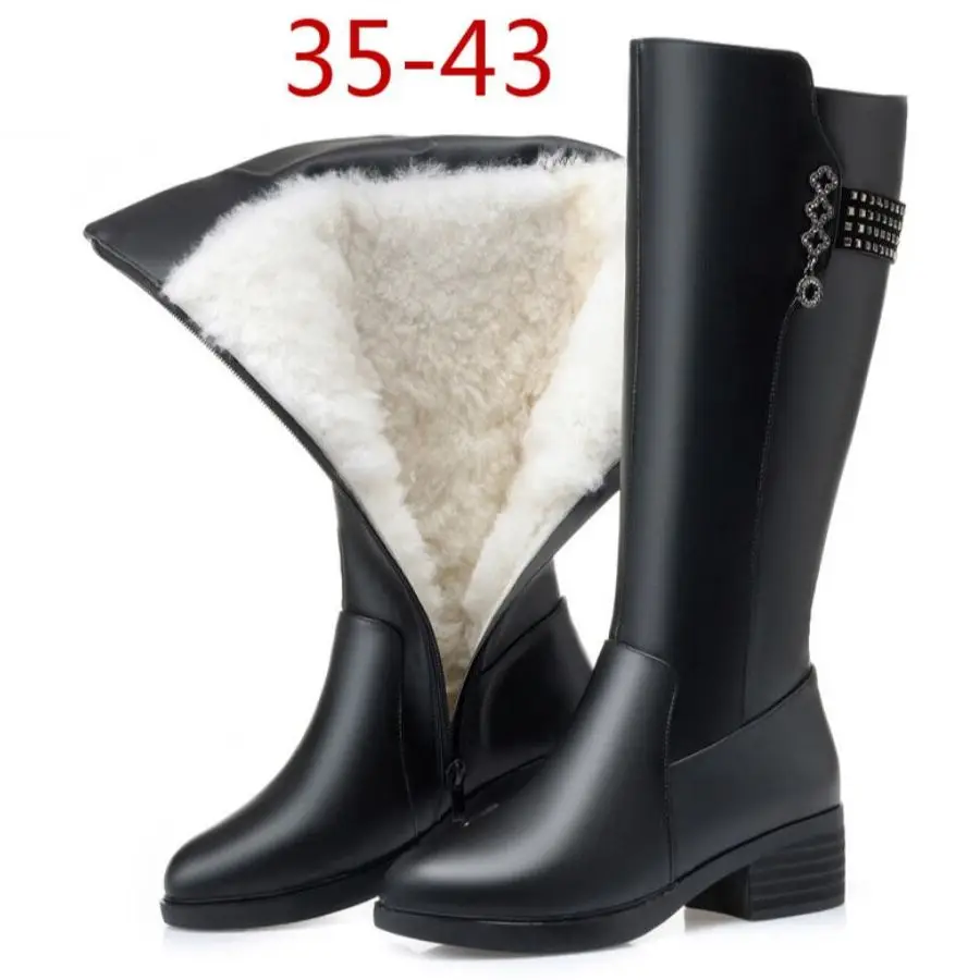 Женские зимние сапоги из натуральной кожи на высоком каблуке с подкладкой 100%