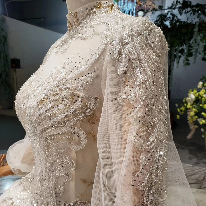 HTL956 винтажное кружевное свадебное платье с длинными рукавами тюль Высокая шея