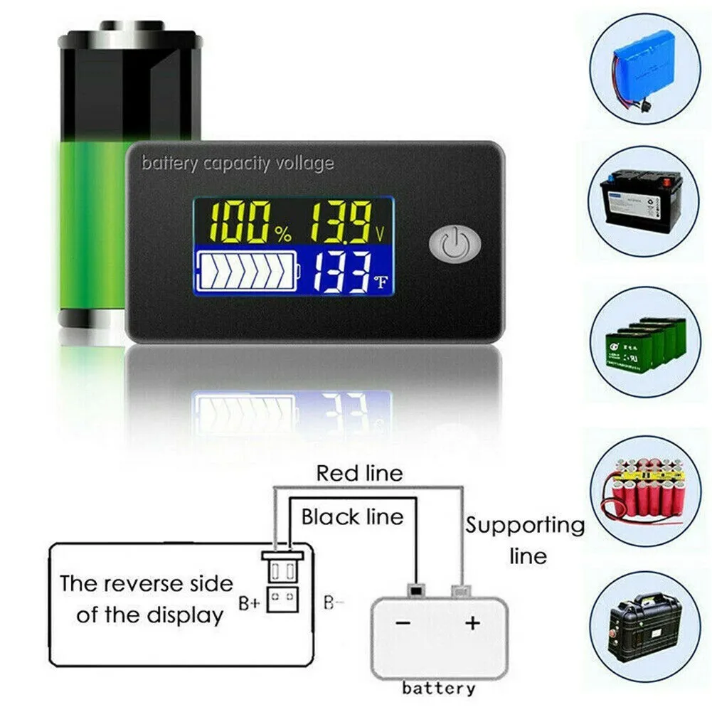 Батарейный монитор LCD Digital 12V Capacity Status Display Indicator Meter Auto Power Off Car Ship on.