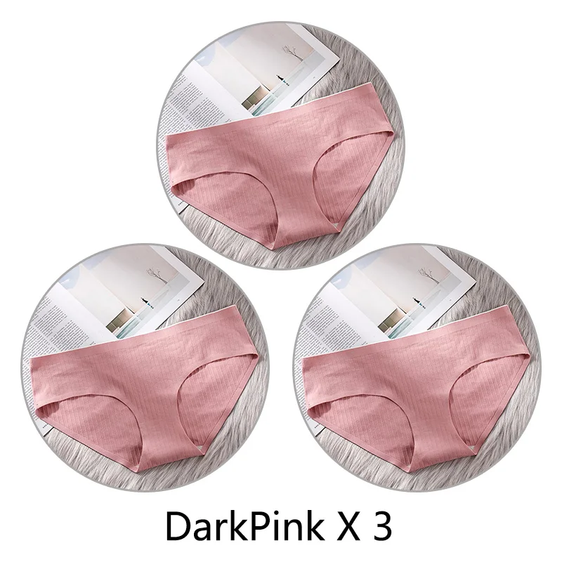 DarkPink X 3 3 шт. сверхтонкое, бесшовное нижнее белье из хлопка, Для женщин нижнее белье, мягкие трусики с большими чашечками для Размеры 4XL белье соты с заниженным шаговым швом ткань нижнее бельё - Цвет: DarkPink X 3