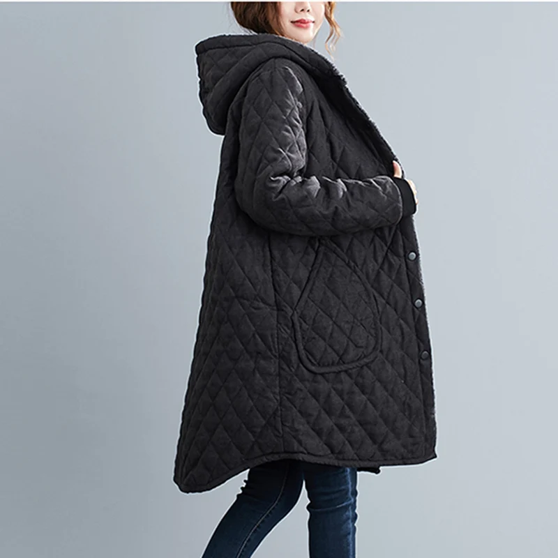 Casual Cotton Women's Long Coat Retro Plus Velvet Thick Hooded 2021 Winter Jacket Ethnic Fashion Warm Long Parka XL Parkas Women
