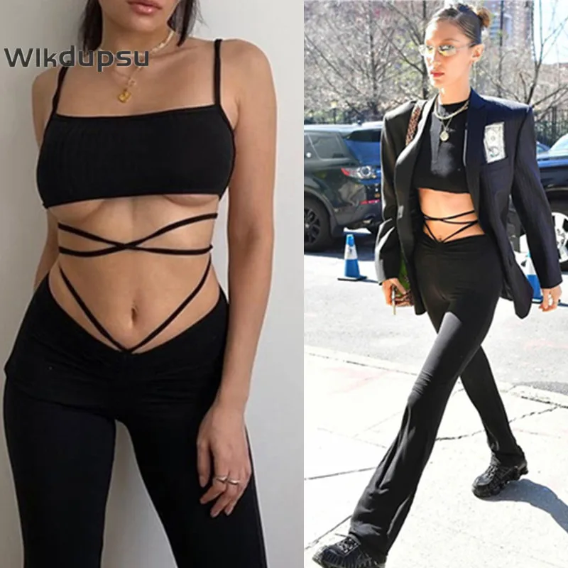 

Bella Hadid Style High Waist Spring Summer Thin Sexy Flare Pants Trousers Women Black White Casual Fashion Long Pants Clothes