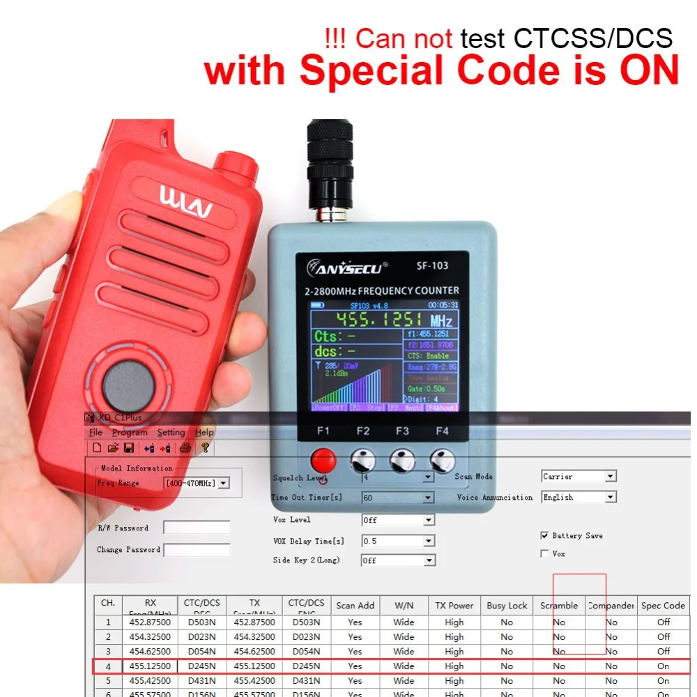 Anysecu SF103 2 MHz-200 MHz/27 MHz-2800 MHz Портативный счетчик частоты CTCCSS/DCS testable, DMR цифровой сигнал Testable SF-103